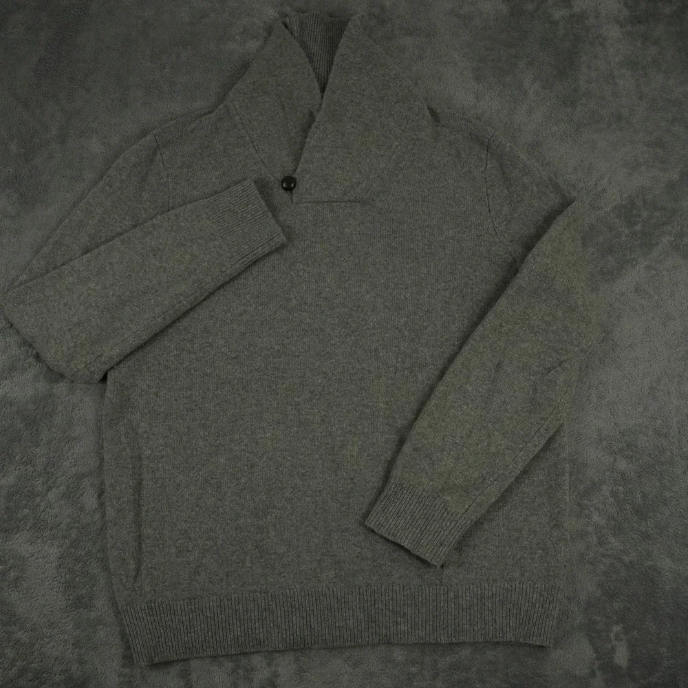 Banana Republic Toggle Popover Sweater Mens L Gray Merino Wool Shawl Colla